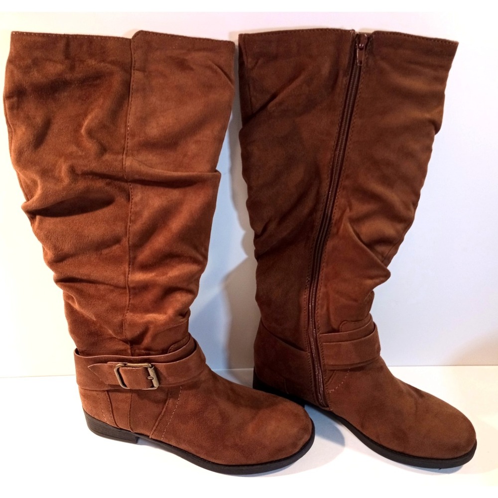 Unr8ed Women's Faux Suede Knee High Boots, SZ 7.5M, Darius, Chestnut Brown